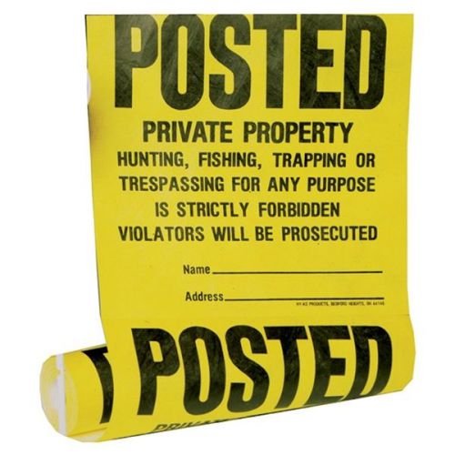 Tyvek posted signs 100/Roll, 12&#034;X12&#034; No Hunting No Trespassing weather resistant