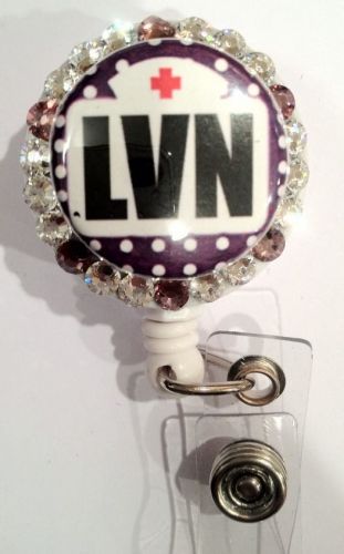 LVN ID Badge/holder Retractable Reel W/Swarovski Crystals