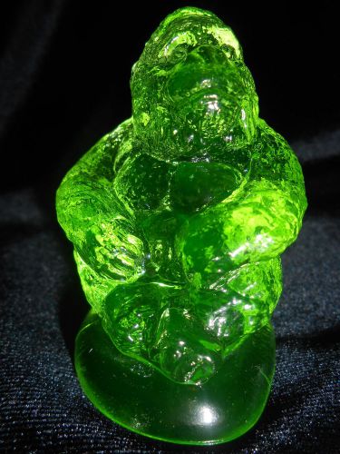 Green Vaseline solid glass Sonny Gorilla Figurine Paperweight uranium monkey ape