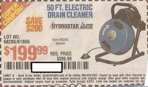 Harbor Freight Coupon 50 Ft. Compact Electric Drain Cleaner Hydrostar Drain Mons