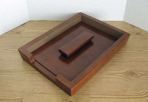 Vintage Scheibe Leather Bound Wood Paper Tray with Lid - Legal Size