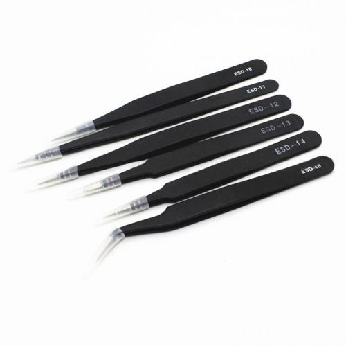 6pcs esd safe stainless steel antistatic tweezers maintenance repair tool kits for sale