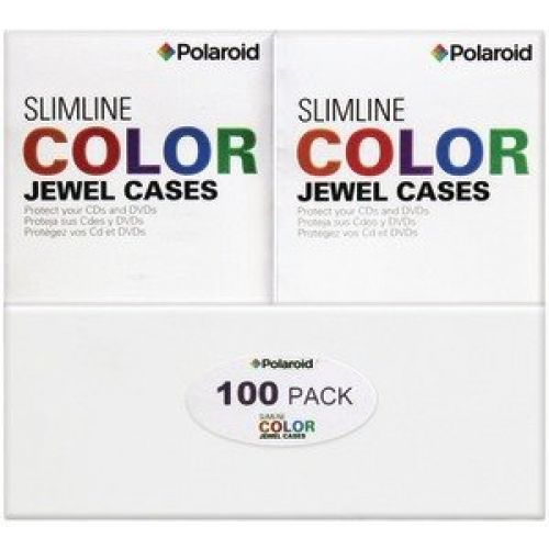 Polaroid PREJC00100C CD and DVD Slimline Color Jewel Case, 100-Pack