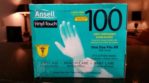 Ansell Vinyl Touch Gloves, 100ct Medical Disposable One Size Fits All Latex Free