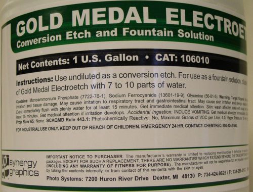 Electrostatic plate fountain solution and etch gold medal electroetch 1 gallon for sale