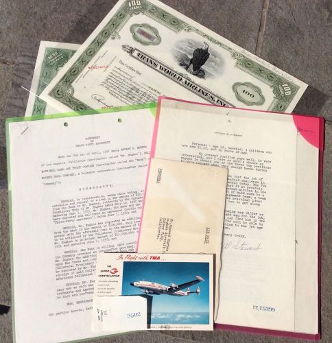 1951 AGREEMENT SIGNED BY HOWARD HUGHES &amp; NOAH DIETRICH 11 M. FOR TWA  AIRCRAFT