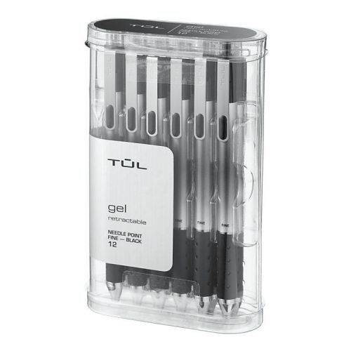Tul Black Ink Gel Retractable Pens Needle Point Fine 0.5mm 12 pack - NEW