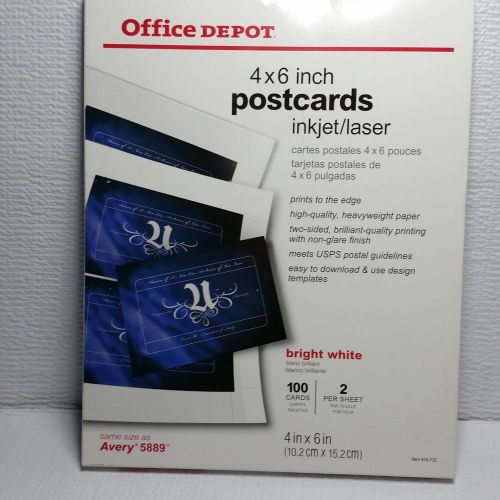 Office Depot Inkjet Postcards 4&#034;x6&#034; Bright White 100 Cards 2 per Sheet