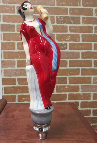 Collectable hand painted LADY IN RED ceramic tap handle, made in Europe