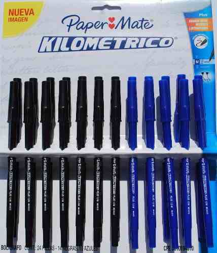 2 PACK Paper Mate Kilometrico Ball point Pen Medium Black &amp; blue Box of 24