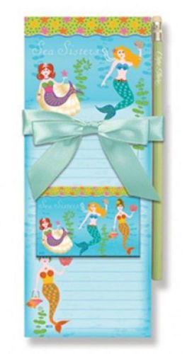 Two Sea Sisters Mermaid Design Magnetic Notepads, 1 Pencil, 1 Magnet