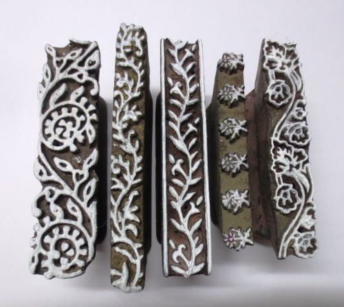 LOT OF 5 WOODEN HAND CARVED TEXTILE FABRIC BLOCK PRINT STAMP BORDER DESIGN
