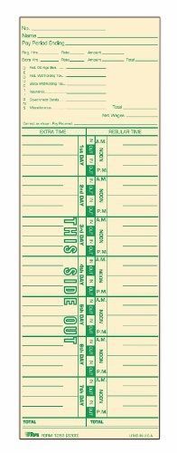 TOPS Time Cards, Weekly, 1-Sided, Numbered Days, 3-1/2&#034; x 10-1/2&#034;, Manila, Green