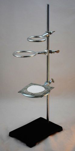 Heavy laboratory support stand w/ 3 rings &amp; wire gauze for sale
