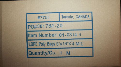 4-Mil Polyethylene Plastic Bags 3&#034; x 14&#034; 1,000 per Case Flat Open Top