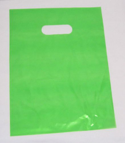25   12&#034; x 15&#034; LIME-GREEN GLOSSY Low-Density Plastic Merchandise or Party Bags