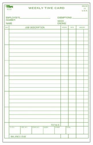 Tops TOPS Weekly Time Cards, Index Bristol Stock, 4.25 x 6.75 Inches, 100-Count,
