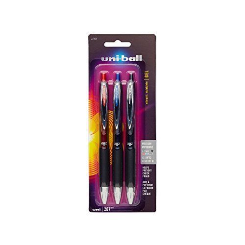 uni-ball Signo 207 Retractable Gel Pens, Medium Point, Assorted Ink, 3-Pack