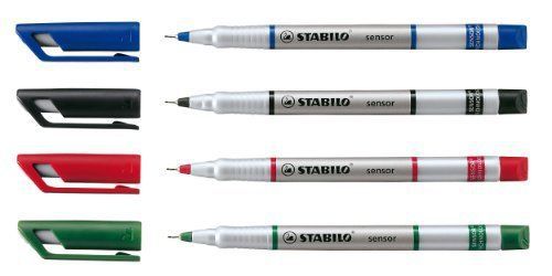 Stabilo Sensor Fineliner Marker Pen - Fine Point - 4 Color Set - Wallet