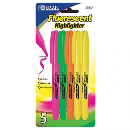 5 Pack Multi-Color Fluorescent Highlighters - Chisel Tip - Quick Drying