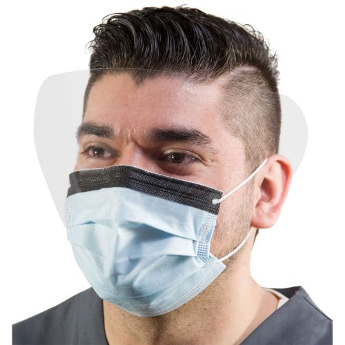 Disposable procedure face mask eye shield earloops blue 120mm hg 100 pk for sale