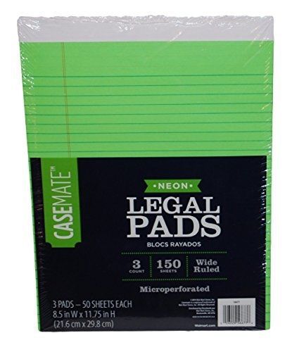 Case-Mate Neon Legal Pads Wide Ruled (Green)