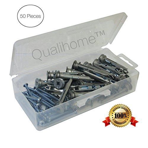 Qualihome #1 Best Zinc Self-drilling Toggle Anchors with Screws Kit, 50 Pieces