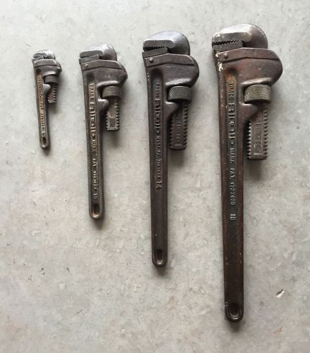 Ridgid Pipe Wrenches, Lot of 4, Old Used Tools - 6&#034;, 10&#034;, 14&#034;, 18&#034;