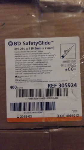 BD Safety Glide - 50 Units (1 Box) 3ml 25G x 1 (0.5 x 25mm) - 305924 SEALED 2019