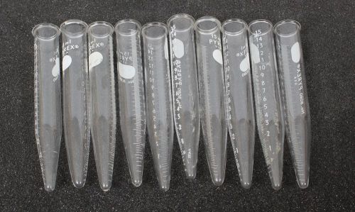 Lot of 10 corning pyrex 15 ml graduated centrifuge tubes 8080-15 for sale
