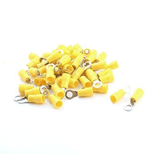 uxcell 50Pcs RV5.5-5 48A 12-10AWG 6.4mm Yellow Pre Insulated Ring Terminal