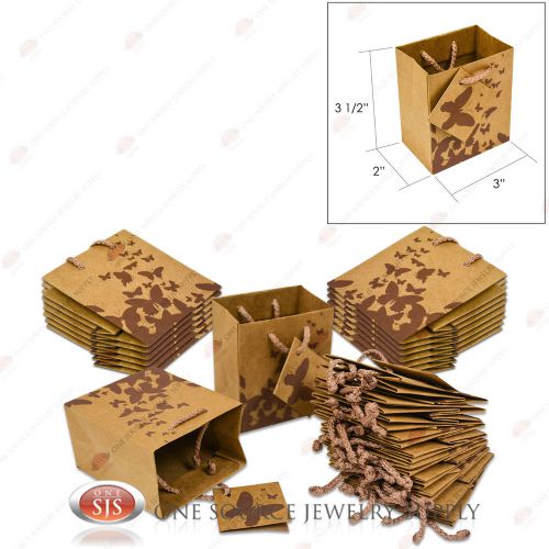 25 Brown Kraft Butterfly Paper Tote Gift Merchandise Bags 3&#034; x 2&#034; x 3 1/2&#034;H