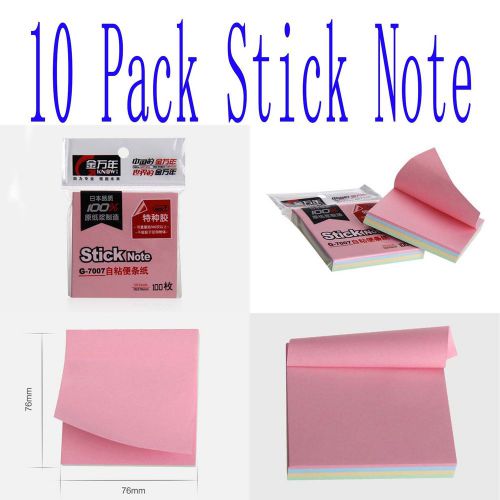 10 Pad Pink Yellow Green Blue Self Stick Post It Sticky Note 3x3 100 Sheet / Pad