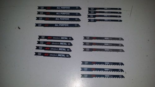 18 ~ assorted ace wood &amp; metal  jig saw cutting blades ~ swiss made carbon steel for sale