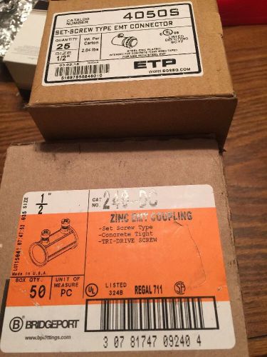 Brand new lot 1/2 inch emt connectors and couplings new in box for sale