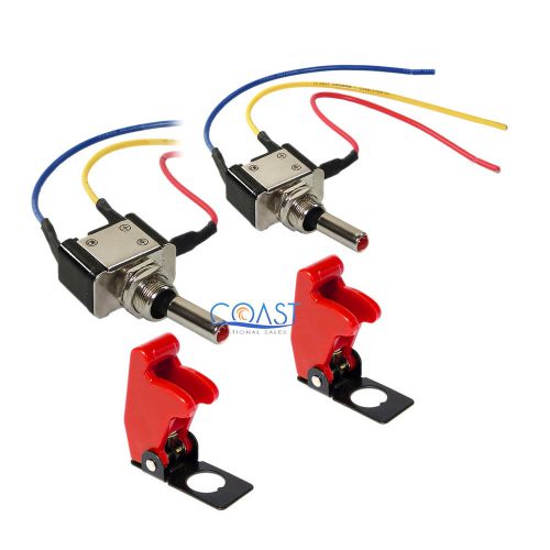 2x car home heavy duty red led metal toggle switch on/off 6&#034; wire w/covers mtsr for sale