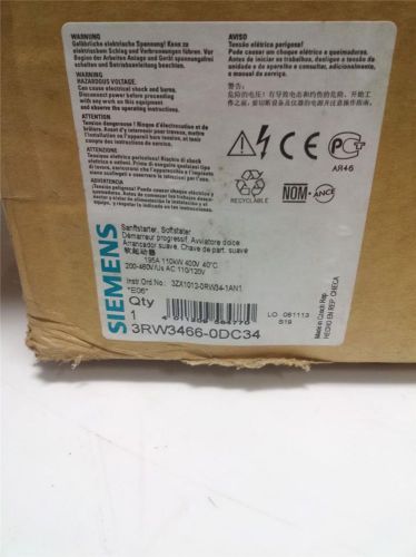 SIEMENS AC SEMICONDUCTOR MOTOR CONTROLLER 3RW3466-0DC34 NIB