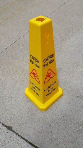 Lot Of 5 Caution Wet Floor 35&#034; Cones Bilingual Hard Yellow Plastic Signs