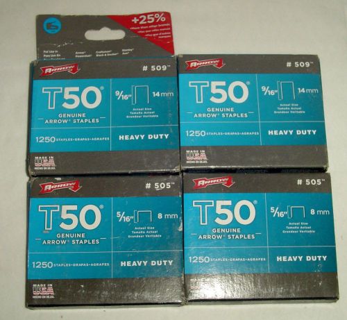4 boxes of arrow fastener t50 staples (2 box) #509 9/16in &amp; (2 box) 5/16in #505 for sale
