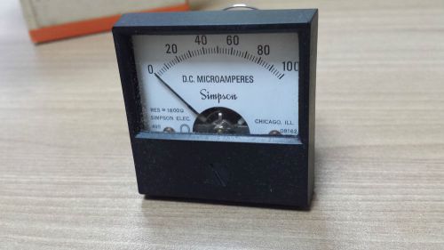 17816 Simpson  0 - 100 MicroAmps DC - Panel Meter - Hole 1-5/8&#039;&#039; - 1-3/4x1-3/4&#039;&#039;