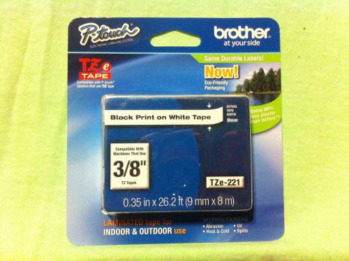 Brother P-Touch TZe-221 BLACK PRINT ON WHITE TAPE 3/8&#034;  012502625674