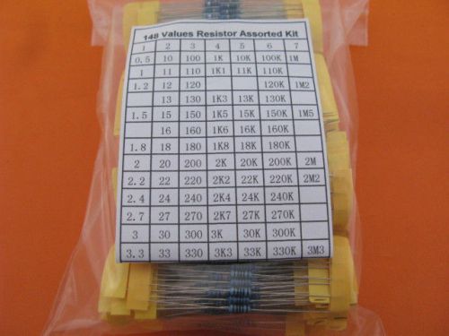 1% 1/4w metal film  resistor assorted kit 148 value 1480pcs dip for sale