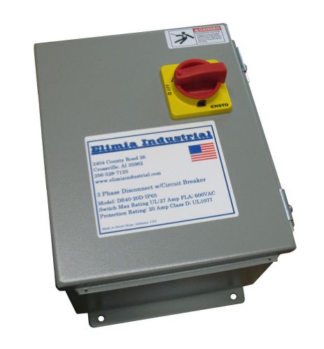 Elimia 3 phase disconnect switch w/ circuit breaker &amp; enclosure 20hp 240v motor for sale