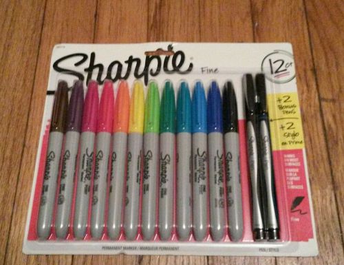 12 sharpie fine point permanent markers assorted color + 2 bonus pens new for sale