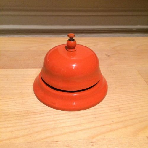 Vintage MCM Orange Metal Counter Call Bell for Reception Bar Ringer Desk Hotel