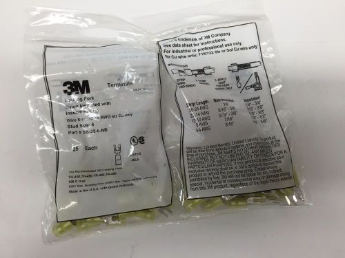 NEW 3M Locking Fork Terminal 12-10 AWG 50 Pack Yellow Size 6  SS-33-6-NB (2PK25)