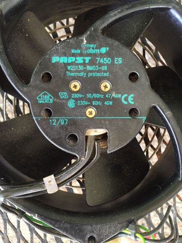 EBM Papst Electrical Box Fan, # 7450 ES 230V, Used