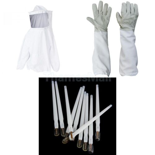 10pcs beekeeping bee royal jelly pen+1pc jacket veil smock +1pair gloves for sale