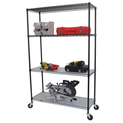 4-Tier Wire Shelving Rack | Includes Wheels and Liners | Black C721382