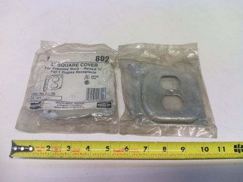 Hubbell Raco 802 4&#034; Square Cover Raised 1/2&#034; for 1 Duplex Receptacle, Lot of 2